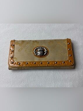 Women's Beige & Tan Wallet with Silver Emblem